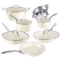 Gotham Steel - Batterie de cuisine antiadhésive en céramique 12 pièces - Crème-Gotham Steel cookware : plus de 30 m de clients satisfaits. nouveau en 2023 : antiadhésif céramique renforcé, poignées froides, finition plus durable, renfort diamant