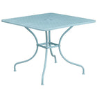 Table de jardin carrée en acier de 35,5 po et 2 chaises au dossier carré, intérieur/extérieur, bleu ciel [CO-35SQ-02CHR2-SKY-GG]-Ensemble comprenant 1 table et 2 chaises