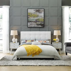 Modway Melanie Tufted Button Upholstered Fabric King Platform Bed - White-Stain-Resistant Velvet Upholstery