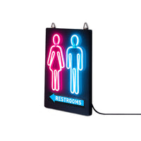 Futech Indoor Restroom Sign - 8.75" x 11.5" - Blue/Red Neon-Bright, Steady LED Illumination: Constant light output clearly signals your business is open, making it easy for customers to spot your storefront at a glance.