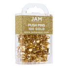 JAM Paper Colourful Push Pins - Gold - 100 Pack-Size: Standard (approx 1 inch) | Steel tipped - perfect for pinning notes on corkboards and cubicles