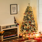 HOMCOM 6' Pre-Lit Snow-Flocked Artificial Christmas Tree with Warm White LED - Green-Snow flocked tree embellished with white snow on the leaves 