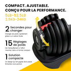 MotionGrey - Haltères ajustables 5 à 52,5 lb - Avec poignée haute résistance, convertisseur, support pour haltères, corde à sauter et poignées en métal antidérapantes-Progression simplifiée : Ajustez rapidement le poids et les angles du banc pour s’adapter à tous les niveaux