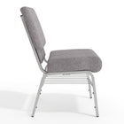 Chaise d'église de la série HERCULES de 21 po de largeur en tissu gris avec étagère à livres - Cadre veine d'argent-Le siège en cascade réduit la pression sur vos jambes