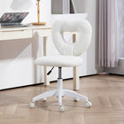 HOMCOM - Chaise de bureau sans accoudoirs en polaire Motif cœur - Blanc-Hauteur réglable avec vérin à gaz de classe 3 pour un réglage facile