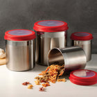 Tramontina Canister Set - Red Lids - 4 Piece Set-Premium 18/10 stainless steel