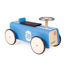 Janod Ride-On Car -Stylish wooden car with a metal steering wheel.