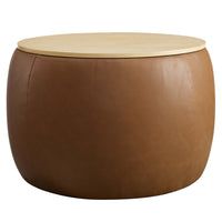 Modway Perla Round Vegan Leather Storage Ottoman - Tan-Dense Foam Padding