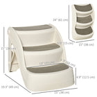 PawHut Foldable 3-Step Pet Stairs with Non-slip Treads - Cream-Nonskid feet, carpeted stair treads for added protection and comfort 
