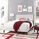 Modway Josie Vinyl Queen Platform Bed with Squared Tapered Legs - White-Ten Wood Support Slats 
