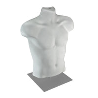Azar Male White Plastic Bust Torso Mannequin - 12" Square Metal Base-Sold in Packs of 1