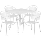 35.5'' Square White Indoor-Outdoor Steel Patio Table Set with 4 Round Back Chairs [CO-35SQ-03CHR4-WH-GG]-Set Includes Table and 4 Chairs