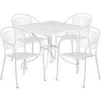Table de jardin carrée de 35,5 po en acier blanc et 4 chaises au dossier rond, intérieur/extérieur [CO-35SQ-03CHR4-WH-GG]-L’ensemble comprend une table et 4 chaises