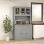 HOMCOM 71" H Pantry Cabinet with Microwave Space and Buffet Hutch - Grey-Spacious countertop includes cable hole for appliance use 