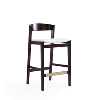 Manhattan Comfort - Klismos tabouret de comptoir moderne du milieu du siècle de 20" en similicuir ivoire et noyer foncé-Tabouret de comptoir moderne du milieu du siècle avec dossier parfait pour une utilisation au bar et dans la cuisine