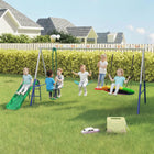 Qaba - Ensemble de balançoires 5-en-1 pour enfants, avec toboggan, balançoire soucoupe, balançoire à sangle, planeur et balançoire debout-Structure en A robuste avec ancres supportant 350 kg (771 lb), offrant une stabilité solide et fiable 