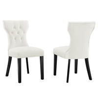 Modway Silhouette Performance Velvet Dining Chairs - White - 2 Pack-Solid Wood Frame