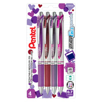 Pentel - EnerGel Rétractable Stylo à Encre Gel - 0,7mm - Pointe en Métal - Encre Rouge Chaude - Couleurs Assorties - Paquet de 4-Doté d’un corps simple et élégant pour un design chic et professionnel
