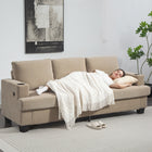 HOMCOM 3 Seater Upholstered Sofa Couch with USB Ports and Cup Holders - Light Brown-Chenille-feel fabric upholstery offers a luxurious touch