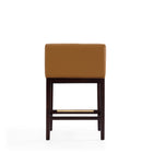 Manhattan Comfort Kingsley 21" Mid-Century Modern Faux Leather Upholstered Counter Stool - Camel and Dark Walnut - 3 Pack-Seat Height: "