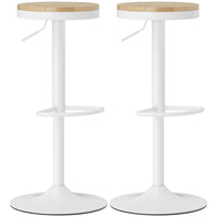 HOMCOM - Tabourets de bar pivotants réglables en bois - bois naturel et blanc - paquet de 2-Siège pivotant à 360 degrés pour des conversations sans effort 
