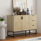 HOMCOM 46.1" L Sideboard Buffet Cabinet with 3 Drawers - Oak-Equipped with particleboard with a treated surface makes it smooth and easy to clean