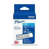 Brother Genuine TZe251 Laminated Tape for P-touch Label Makers - 24 mm wide x 8 m long - Black on White-Black on white laminated TZe P-touch 24 mm label tape