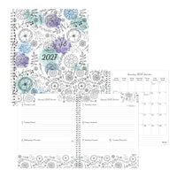 Blueline 2027 DoodlePlan Colouring Weekly/Monthly Planner with Twin-Wire Binding - 11" x 8-1/2" - Botanica Design - Bilingual-12-Month: January 2027 to December 2027