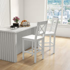 HOMCOM Counter Height Bar Stools with Back and Footrest - White - 2 Pack-Farmhouse style with X-frame design for decoration
