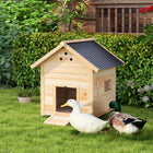 PawHut - Maison en bois pour canards avec toit ouvrant et double porte - bois naturel-Rampe de porte avant et porte latérale permettant un accès facile pour les canards 