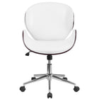 Flash Furniture – Chaise de conférence pivotante à dossier moyen en bois d’acajou et en cuir blanc (SDSDM22405MAHWH)-Chaise de bureau contemporaine en bois