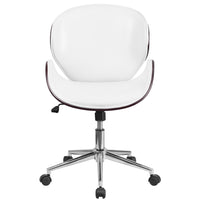 Flash Furniture – Chaise de conférence pivotante à dossier moyen en bois d’acajou et en cuir blanc (SDSDM22405MAHWH)-Chaise de bureau contemporaine en bois