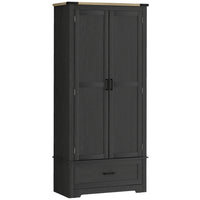 HOMCOM 69" H Tall Kitchen Storage Cabinet with Adjustable Shelves - Black and Brown-4-tier shelf hutch cabinet and drawer maximize storage space 