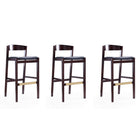 Manhattan Comfort Klismos 20" Mid-Century Modern Faux Leather Upholstered Bar Stool - Black and Dark Walnut - 3 Pack-Mid-Century Modern Barstool with Backseat Perfect for Bar and Kitchen Use. Set of 3