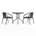 Flash Furniture 28" Round Glass Metal Table with Black Rattan Edging & 2 Black Rattan Stack Chairs-Designed for Commercial and Residential Use