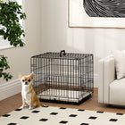PawHut - Cage pour petit chien en métal pliable 24 po L, avec 2 portes, plateau amovible, coussin doux - noir-Se plie facilement avec une poignée en plastique pour le transport 