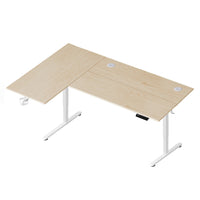 MotionGrey - Bureau assis-debout électrique en L réversible Ergo Pro, 59 po de largeur - Brun clair / blanc-Adaptez votre espace de travail selon vos besoins grâce à un plateau interchangeable pouvant être installé à gauche ou à droite, idéal pour tous les types d’aménagement
