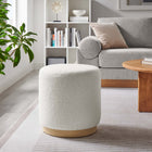 Modway Tilden 16" Round Sherpa Upholstered Ottoman - Ivory/Natural-Rubberwood Plinth Base
