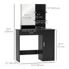 HOMCOM Vanity Desk with Mirror and Shelves - 35.4" L x 15" W x 54.3" H - Black-The engineered wood surface is melamine-coated, smooth and easy to clean 
