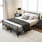 HOMCOM Full Size Metal Platform Bed Frame with Headboard - Black-Equipped with tall headboard and footboard for beauty and back support