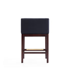 Manhattan Comfort Kingsley 21" Mid-Century Modern Faux Leather Upholstered Counter Stool - Black and Dark Walnut - 2 Pack-Delivered to you Fully Assembled! No Assembly Required