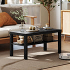 HOMCOM 2 Tier Coffee Table with Storage Shelf for Living Room - Black-Wide tabletop for dining, or as a comfy footrest while you watch TV