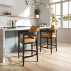 Manhattan Comfort - Tabouret de comptoir ritz 22" style milieu du siècle moderne, rembourré en similicuir - camel et noyer foncé-Fabriqué en bois de hêtre avec une riche finition en noyer