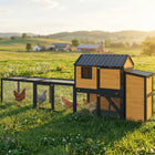 PawHut - Grand poulailler, maison de poules en bois 134 po L avec enclos - jaune-Grillage en fil galvanisé et verrous sécurisés pour protéger votre troupeau contre les prédateurs 
