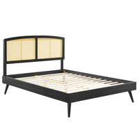 Modway Sierra Cane and Wood Full Platform Bed with Splayed Legs - Black-Full Platform Bed Frame
