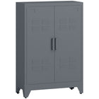 HOMCOM - Armoire de rangement en métal avec 2 portes à persiennes, étagères réglables - gris-2 étagères intérieures réglables peuvent être verrouillées en place à 17 niveaux fixes 