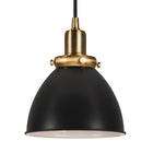 Hudson&Canal - Suspension Madison de 20 cm de large avec abat-jour en métal, - Noir/Laiton/Noir-Associé à un abat-jour en métal noir en forme de dôme