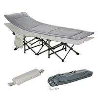 Outsunny Folding Camping Cot for Adults with Mat & Pillow - Light Grey-Heavy-duty support design for tall adults, heavy people, and family
