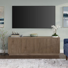 Hudson&Canal Hanson TV Stand for TV's up to 75" - Antiqued Grey Oak-Constructed of sturdy MDF and PVC materials in a handcrafted antiqued gray oak finish