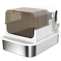 PawHut Easy-Clean Enclosure Stainless Steel Cat Litter Box with Scoop and Flip Lid - White-XXL cat litter box provides plenty of space for cats up to 26 lbs. to move comfortably 
